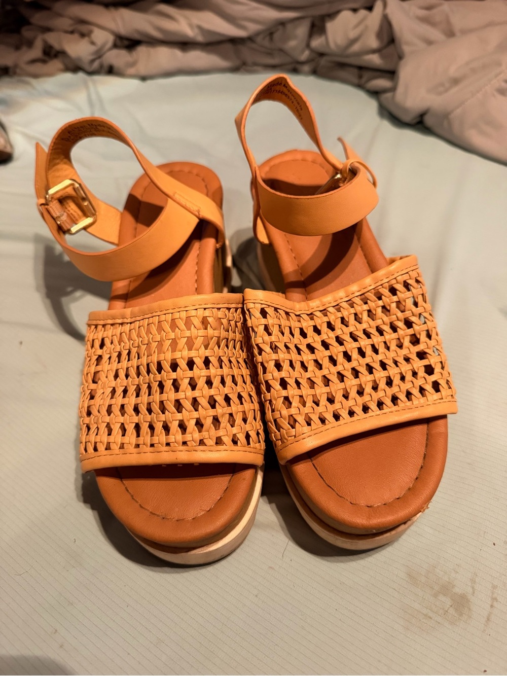 Women’s Woven Tan Platform Sandals with Ankle Strap